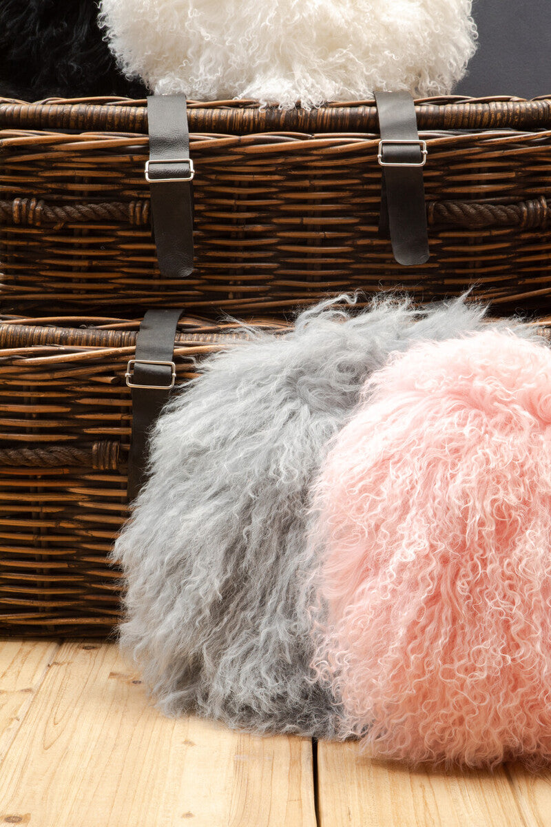 Real Mongolian Fur Grey Round Cushion