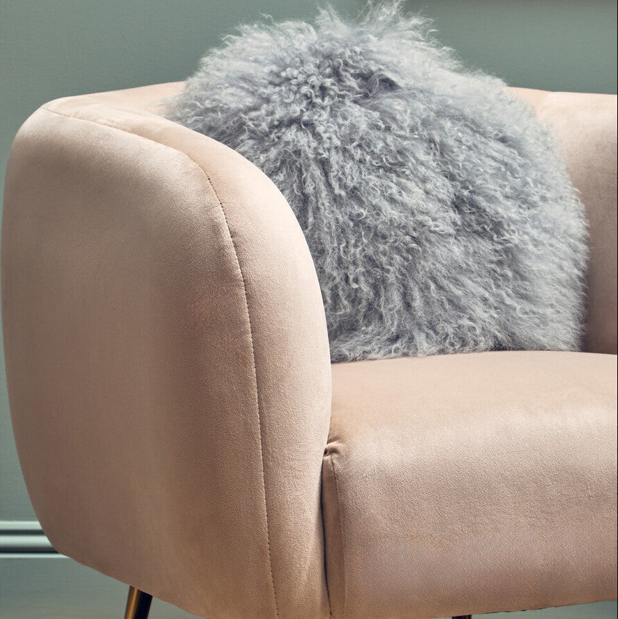 Real Mongolian Fur Grey Round Cushion