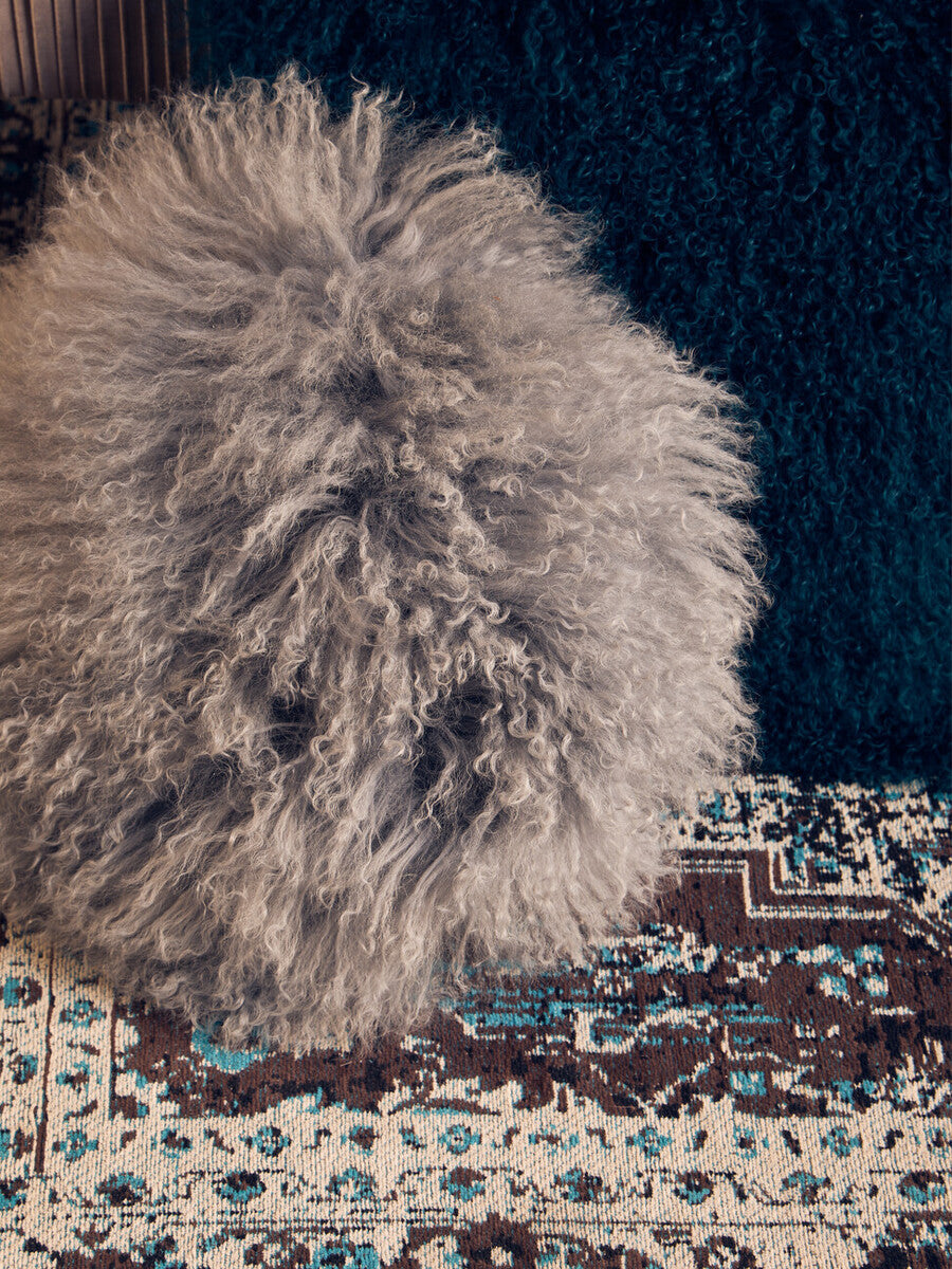 Real Mongolian Fur Grey Round Cushion