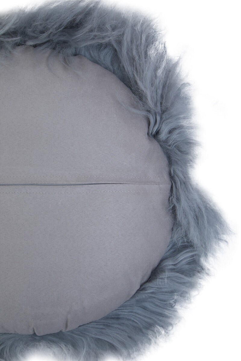 Real Mongolian Fur Grey Round Cushion