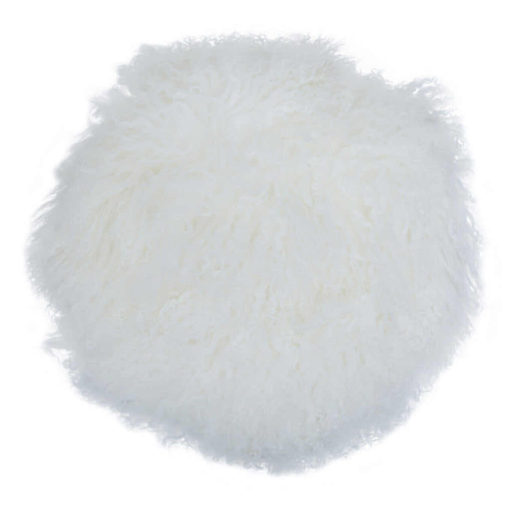 Real Mongolian Fur White Round Cushion