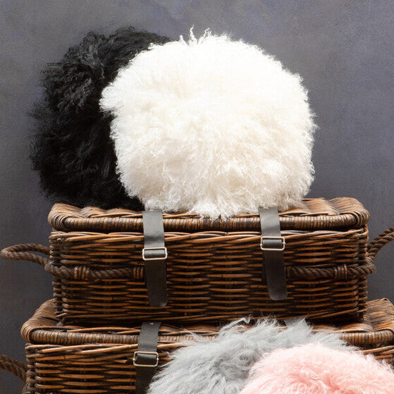 Real Mongolian Fur White Round Cushion