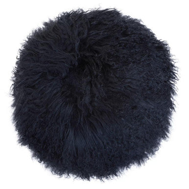 Real Mongolian Fur Black Round Cushion