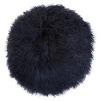 Real Mongolian Fur Black Round Cushion