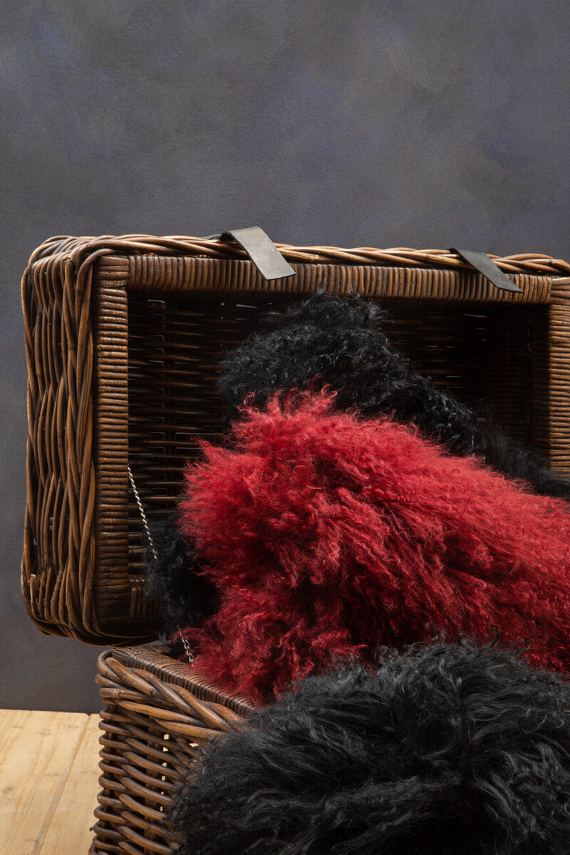 Real Mongolian Fur Black Round Cushion