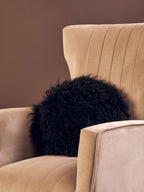 Real Mongolian Fur Black Round Cushion