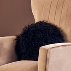 Real Mongolian Fur Black Round Cushion