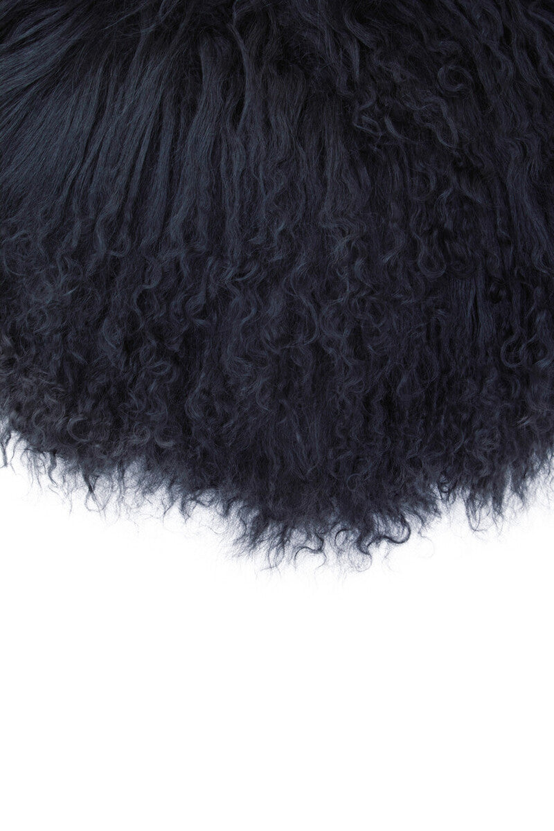Real Mongolian Fur Black Round Cushion