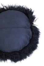 Real Mongolian Fur Black Round Cushion