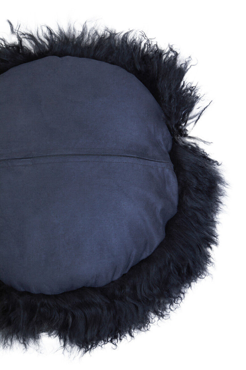 Real Mongolian Fur Black Round Cushion