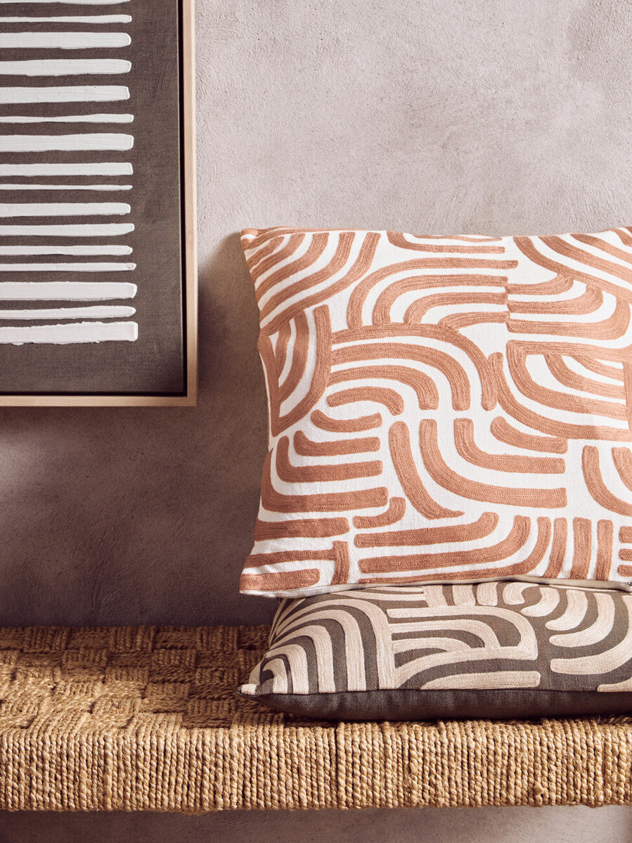 Natural And Terracotta Square Cushion
