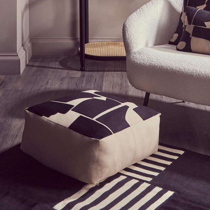 Natural And Black Square Floor Cushion