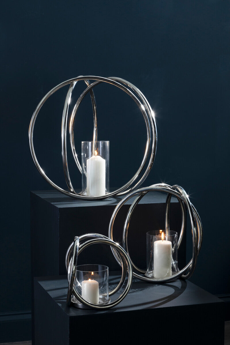 Textured Large Silver Finish Candle Holder