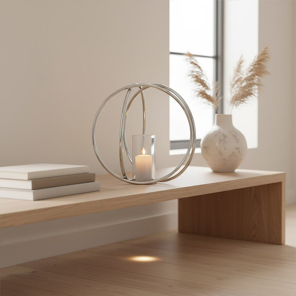 Textured Large Silver Finish Candle Holder