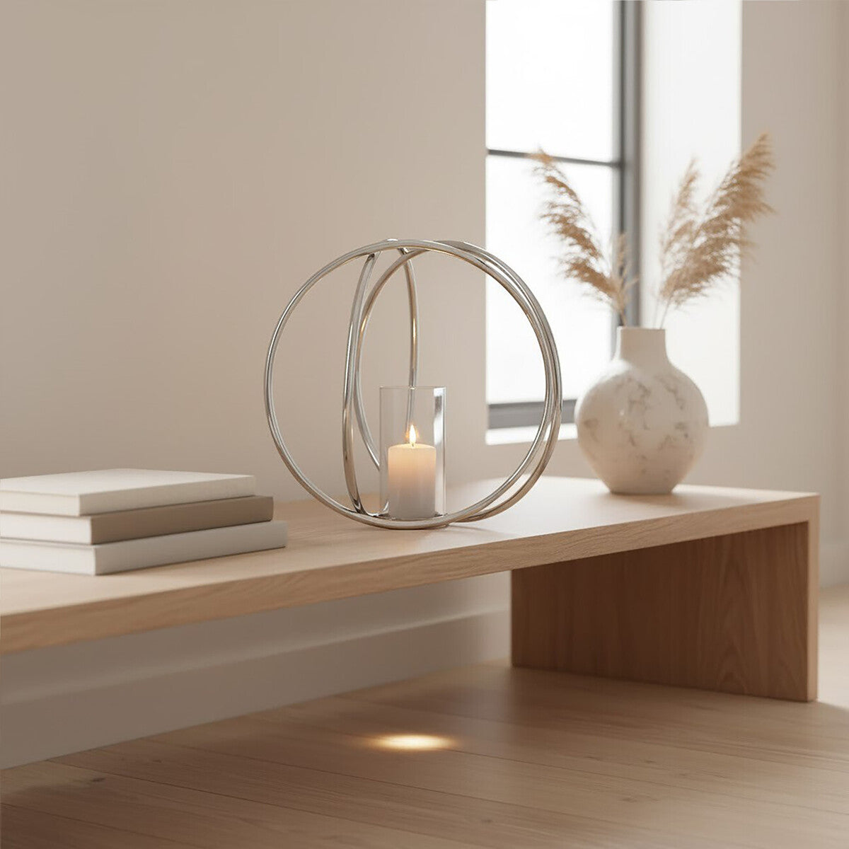 Textured Large Silver Finish Candle Holder