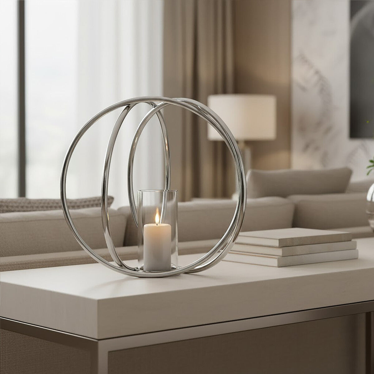Textured Large Silver Finish Candle Holder