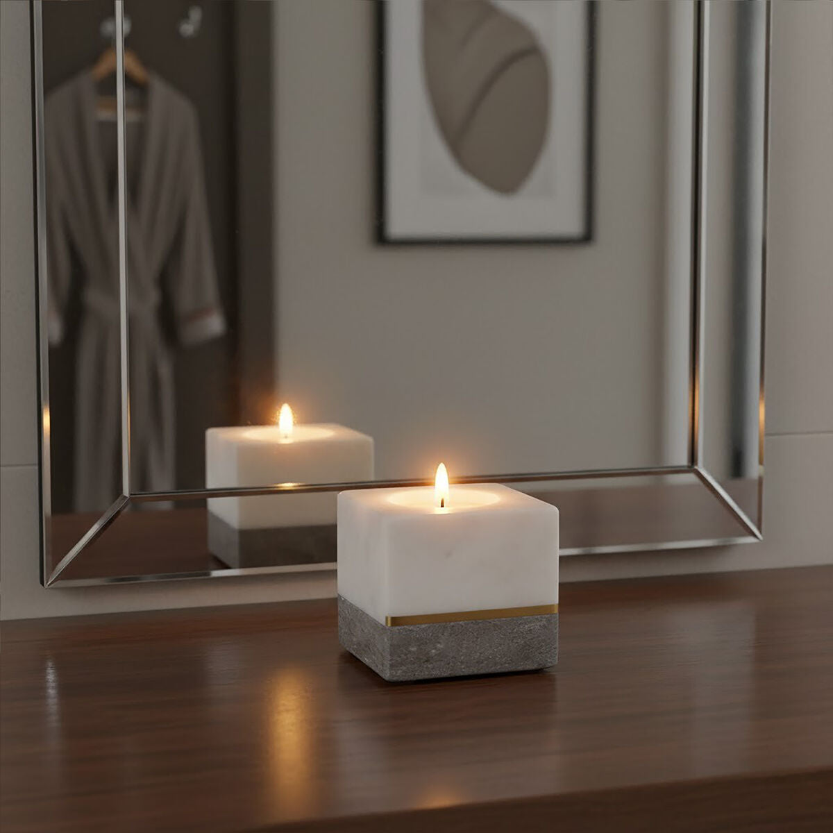 White and Grey Marble Tealight Holder