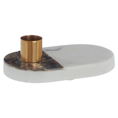 Stone Base Candle Holder with Carved Grooves