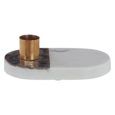Stone Base Candle Holder with Carved Grooves