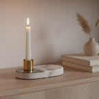 Stone Base Candle Holder with Carved Grooves