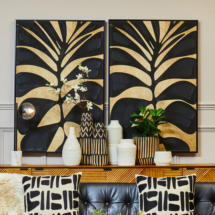 Canvas Black Leaf Design Wall Art