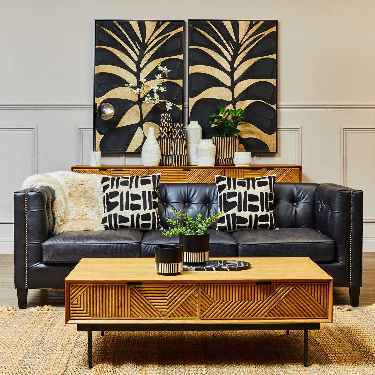Canvas Black Leaf Design Wall Art