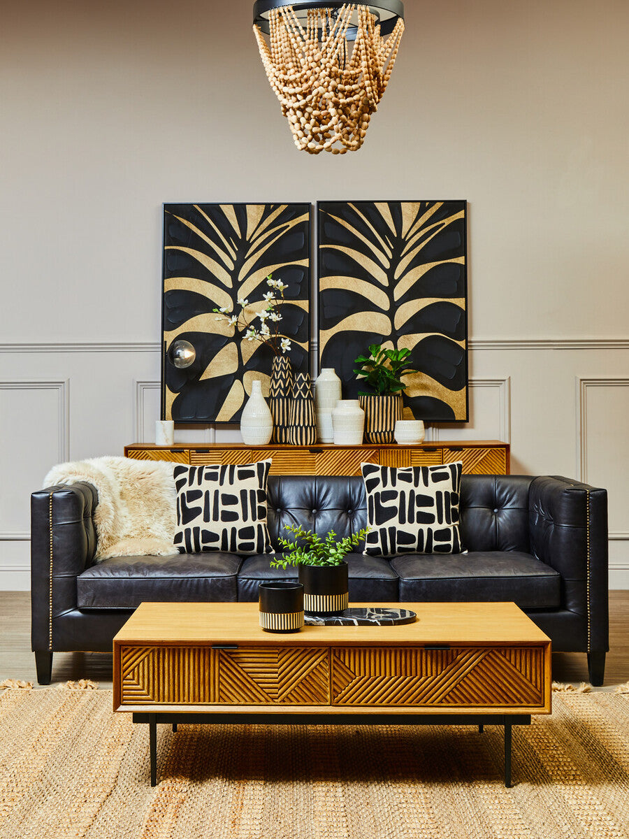 Canvas Black Leaf Design Wall Art