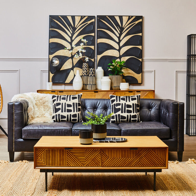 Canvas Black Leaf Design Wall Art
