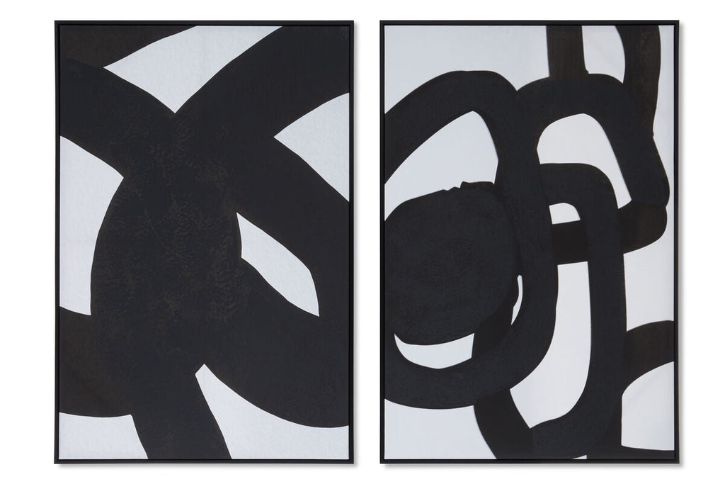 Set of Two Black Circle Abstract Canvas Wall Art