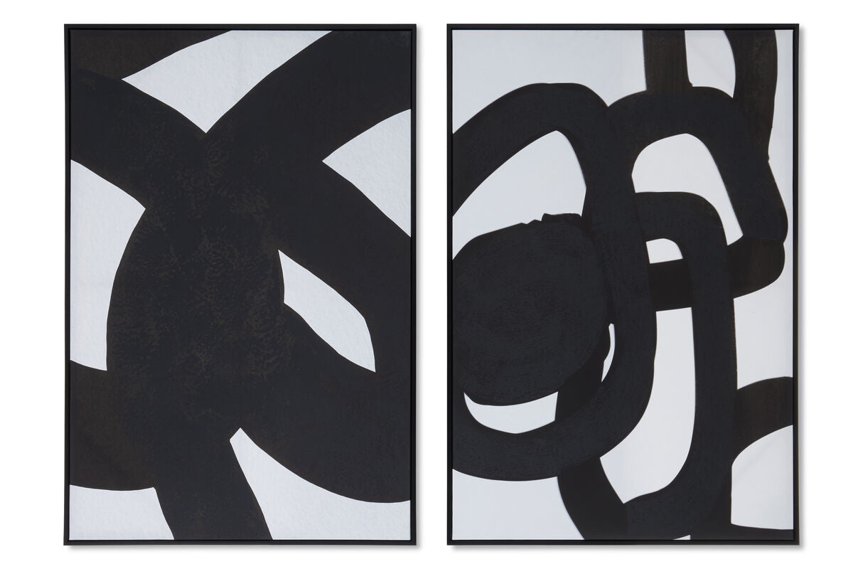 Set of Two Black Circle Abstract Canvas Wall Art