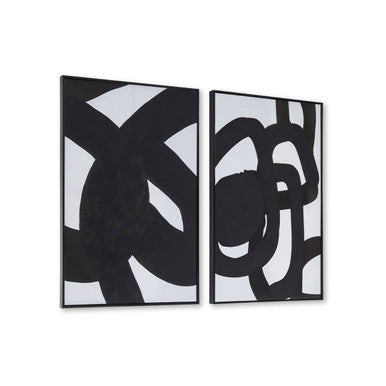 Set of Two Black Circle Abstract Canvas Wall Art