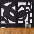 Set of Two Black Circle Abstract Canvas Wall Art