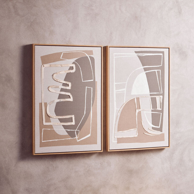 Set of 2 Neutral Abstract Canvas Wall Art