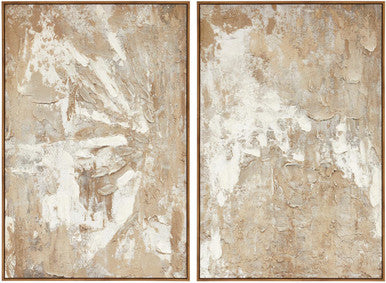 Set of 2 Neutral Tones Textured Wall Art