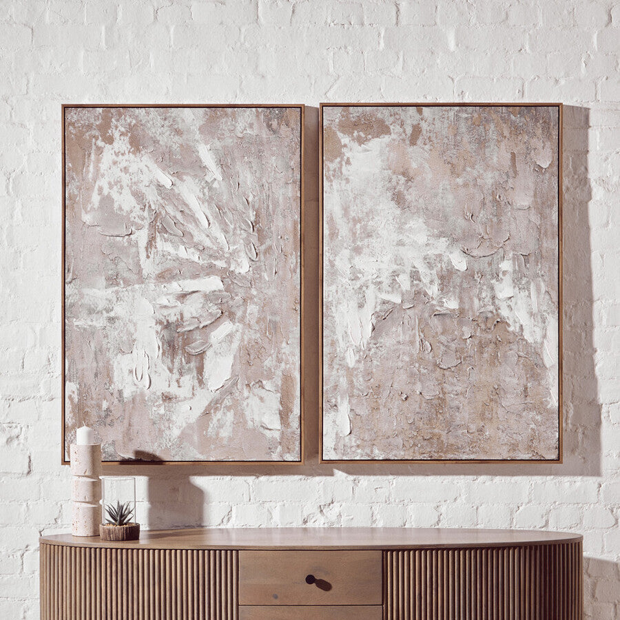 Set of 2 Neutral Tones Textured Wall Art
