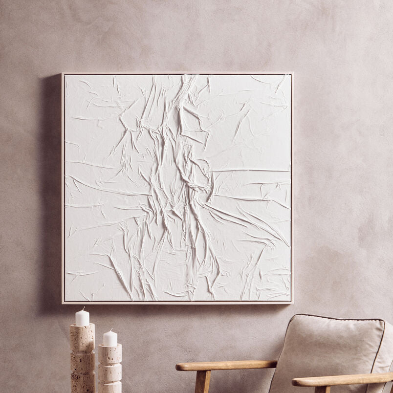 White Hand Painted Sculptural Fabric Wall Art