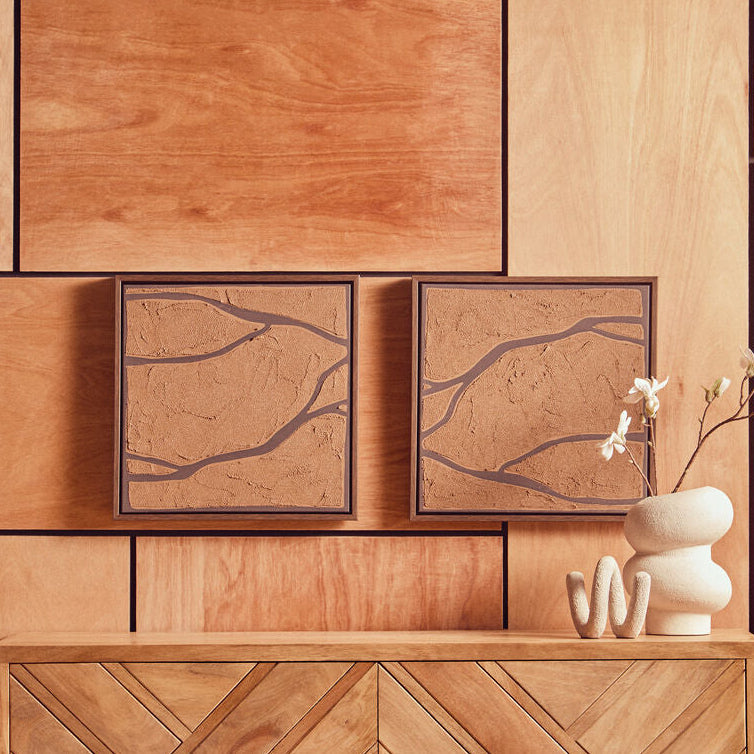 Set of 2 Brown and Black Textured Wall Art