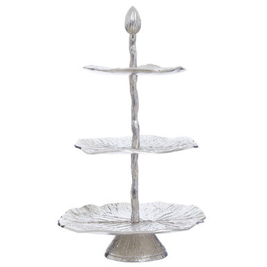 Three Tier Lotus Leaf Silver Cake Stand