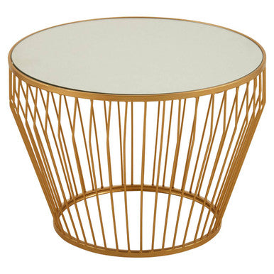 Gold Finish Tapered Design Round Side Table With Mirrored Top