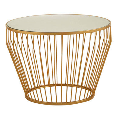 Gold Finish Tapered Design Round Side Table With Mirrored Top