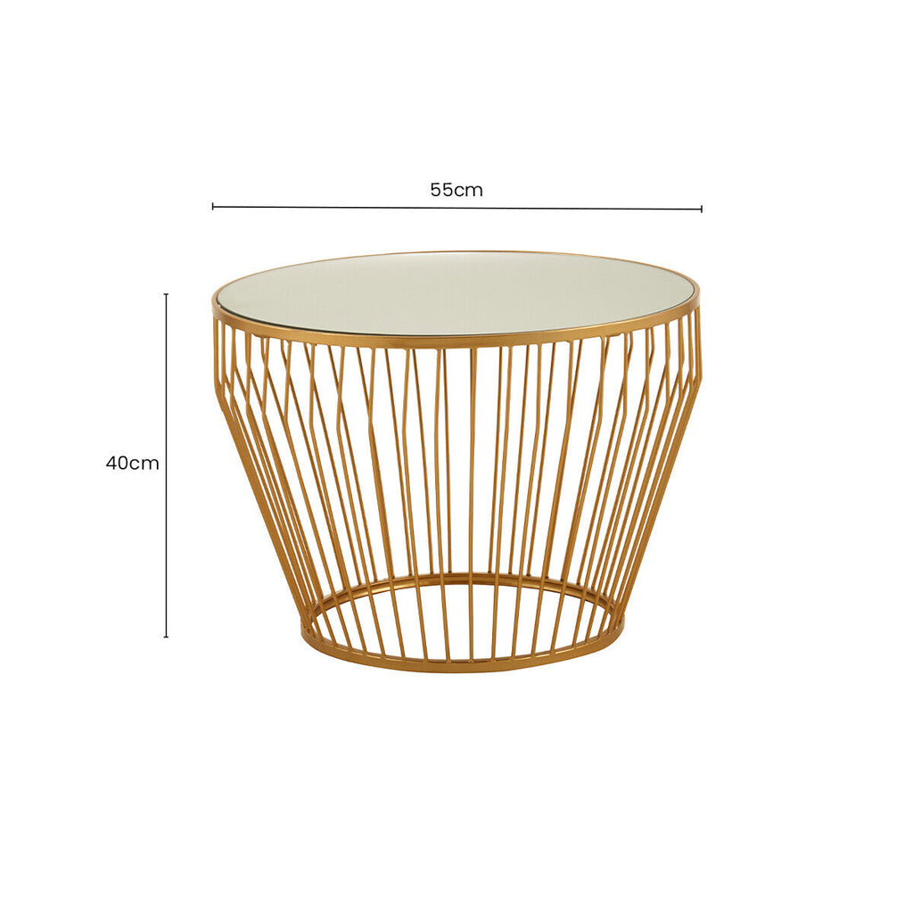 Gold Finish Tapered Design Round Side Table With Mirrored Top
