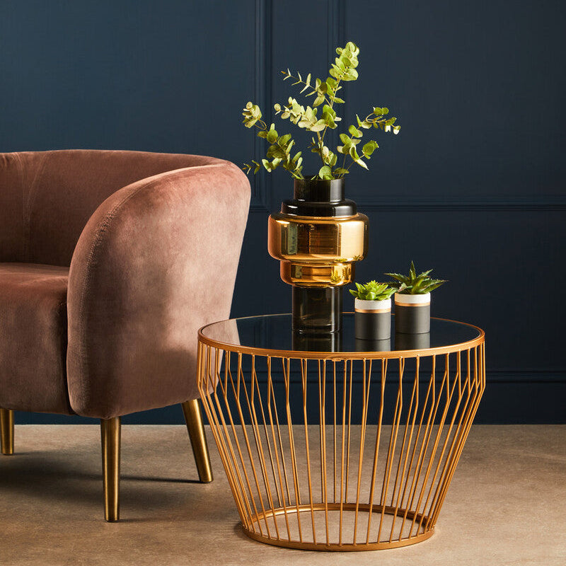 Gold Finish Tapered Design Round Side Table With Mirrored Top