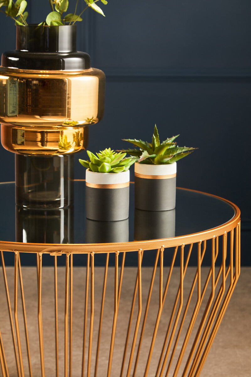 Gold Finish Tapered Design Round Side Table With Mirrored Top