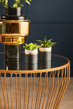 Gold Finish Tapered Design Round Side Table With Mirrored Top