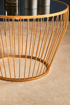 Gold Finish Tapered Design Round Side Table With Mirrored Top