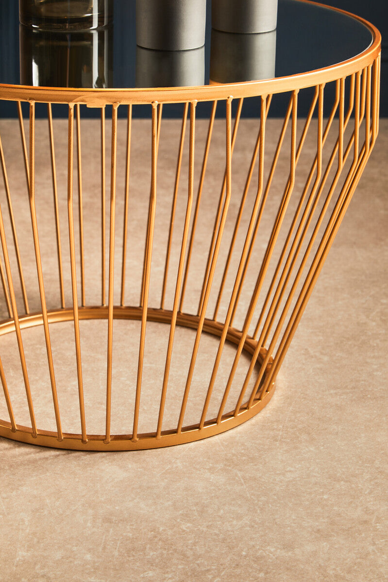 Gold Finish Tapered Design Round Side Table With Mirrored Top