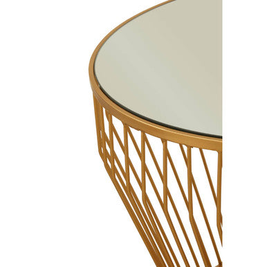 Gold Finish Tapered Design Round Side Table With Mirrored Top