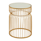 Gold Metal Wireframe Round Side Table with Mirrored Top | Avantis