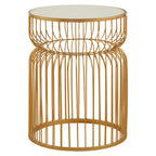 Gold Metal Wireframe Round Side Table with Mirrored Top | Avantis