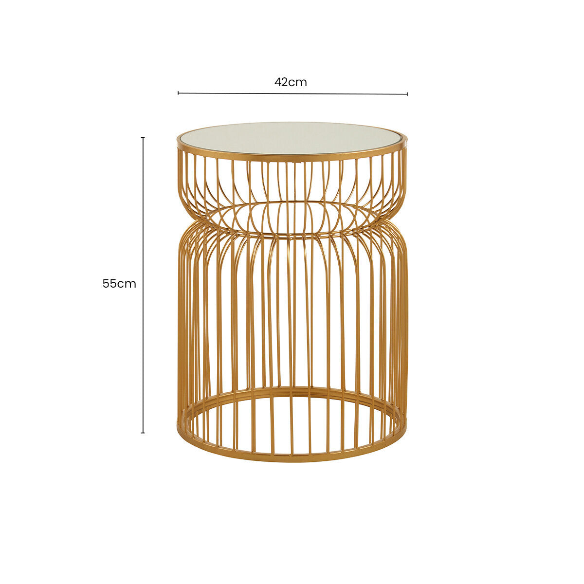 Gold Metal Wireframe Round Side Table with Mirrored Top | Avantis
